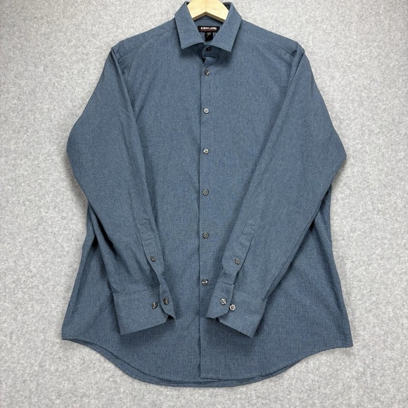 Kirkland Signature Other - Kirkland Button Up Shirt Mens Large 16-16.5 34/35 Blue Moisture Wicking Stretch